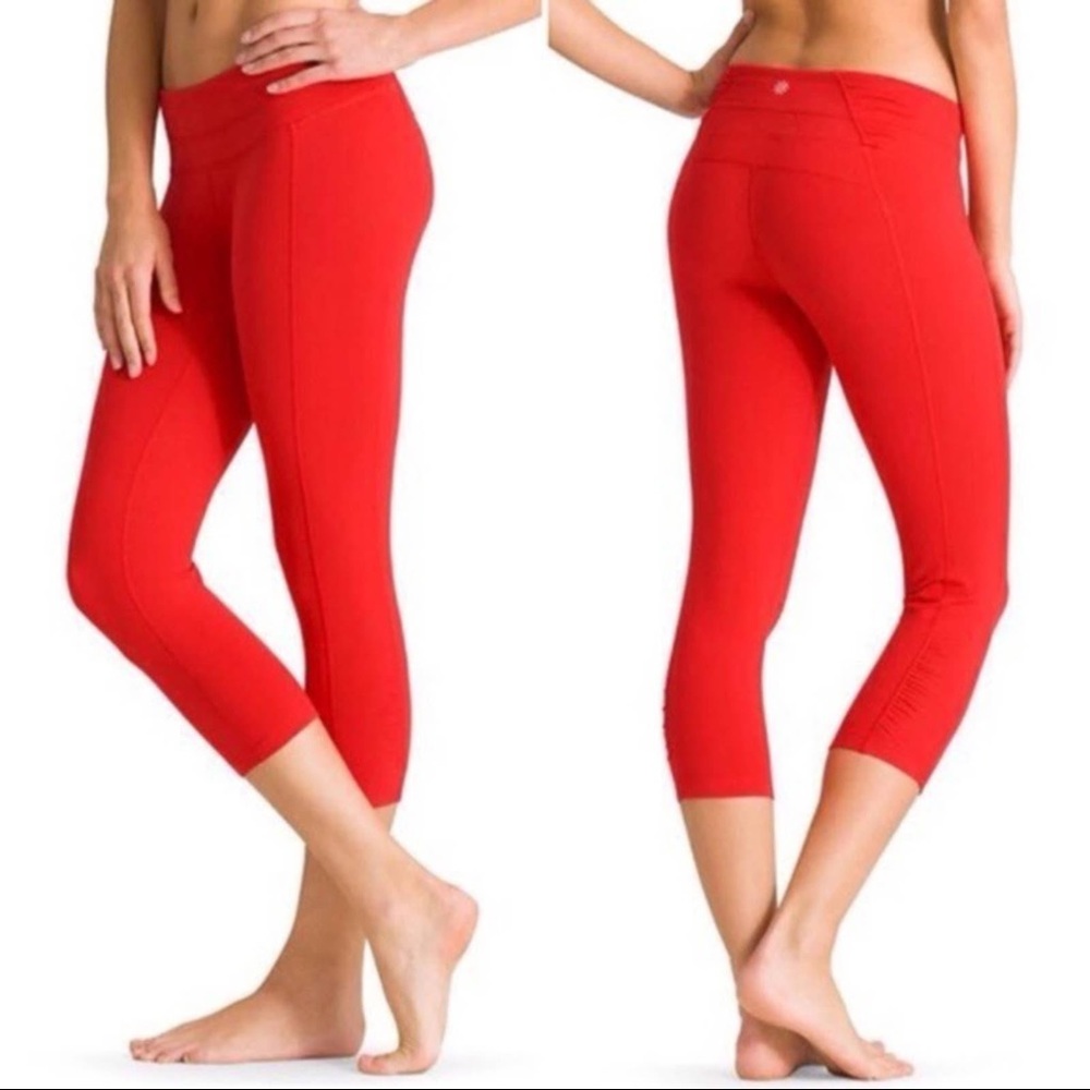 Red Athleta Balance Capri Ruched Sides Leggings